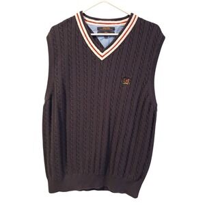 Vtg Tommy Hilfiger Golf V Neck Cable Knit Sweater Vest Navy Blue Men's XL Logo
